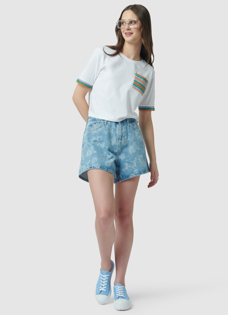 Lace Detail White T-shirt, , large image number 0