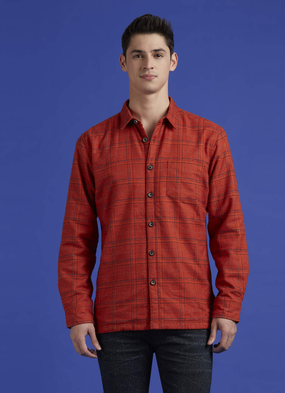Rust Check Full Sleeve Oversized Shirt, , large image number 1