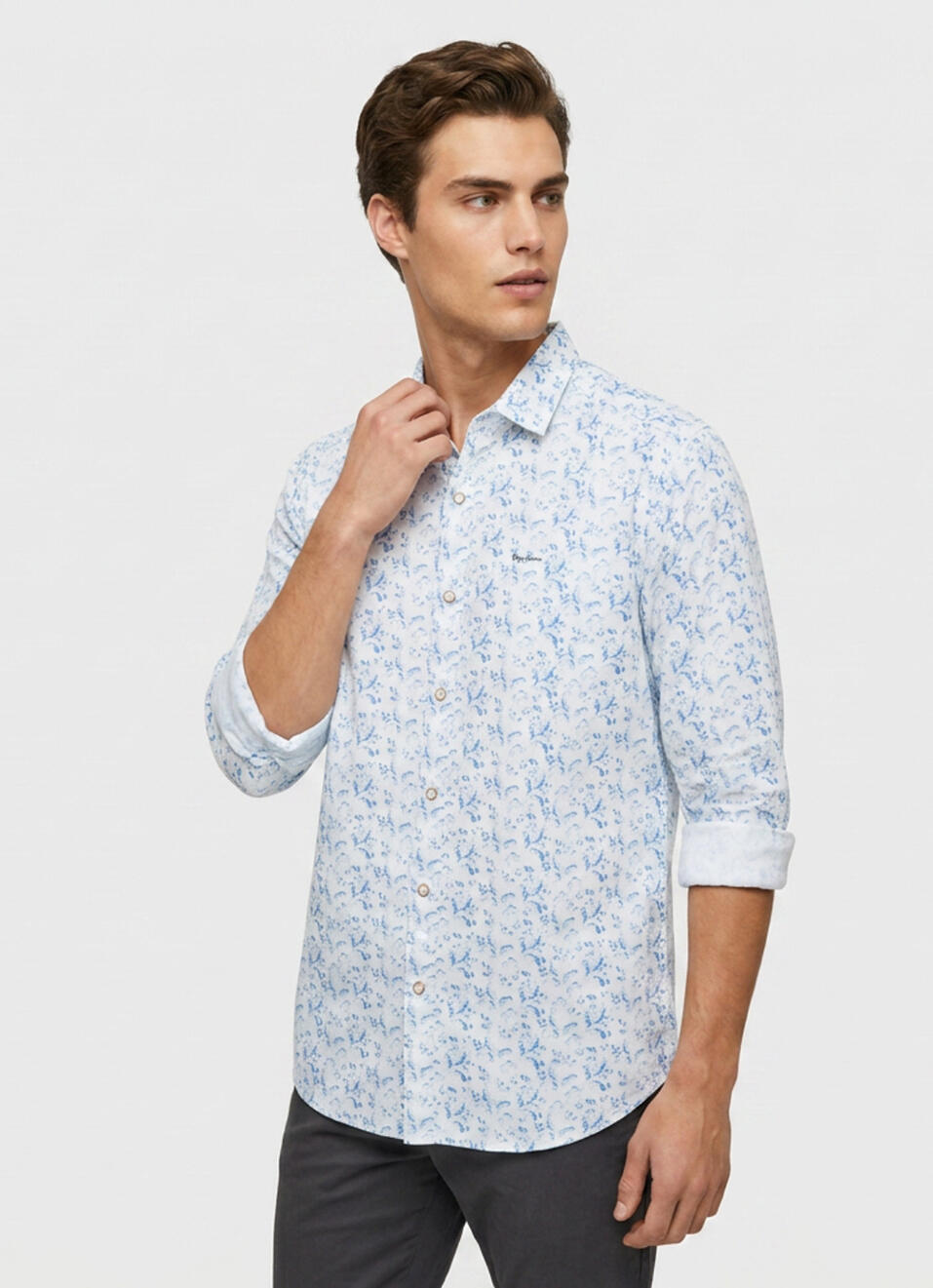 Men Blue Printed Oxford Long Sleeve Shirt, , large image number 1