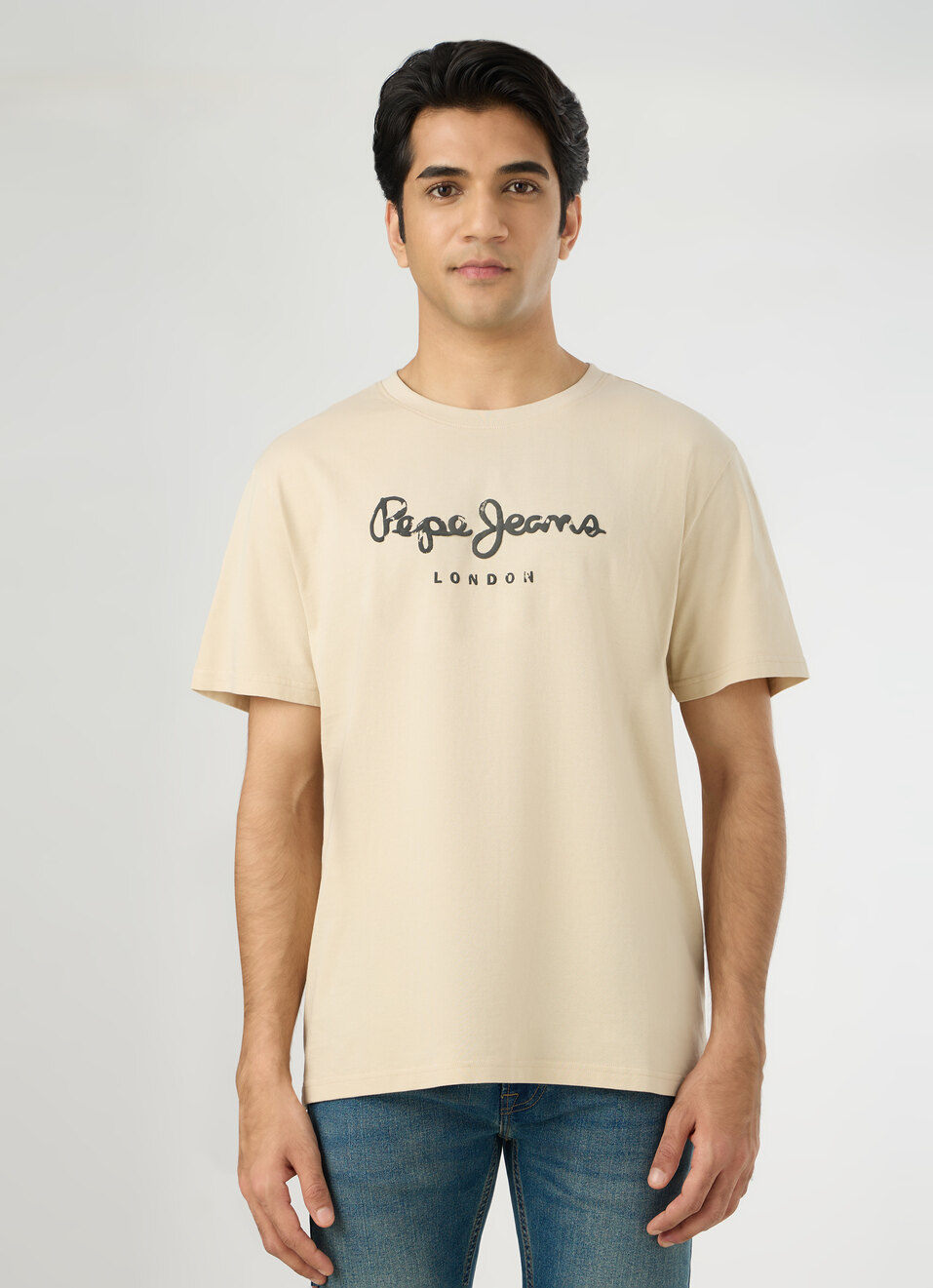 Men Light Beige Oversized Back Print T-shirt, , large image number 1