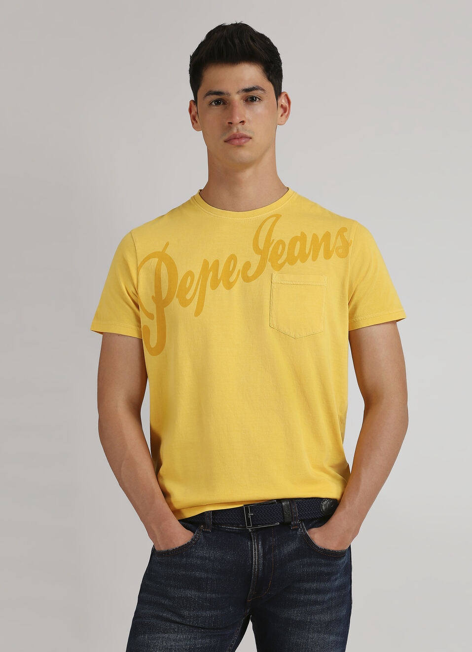 Yellow Single Pocket Overdyed Short Sleeve T-shirt, , large image number 0