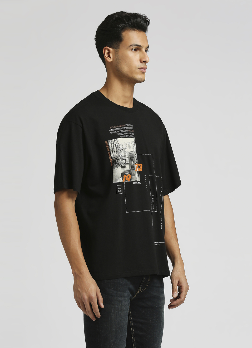 Black Oversized Photographic Print Short Sleeve T-shirt, , large image number 3