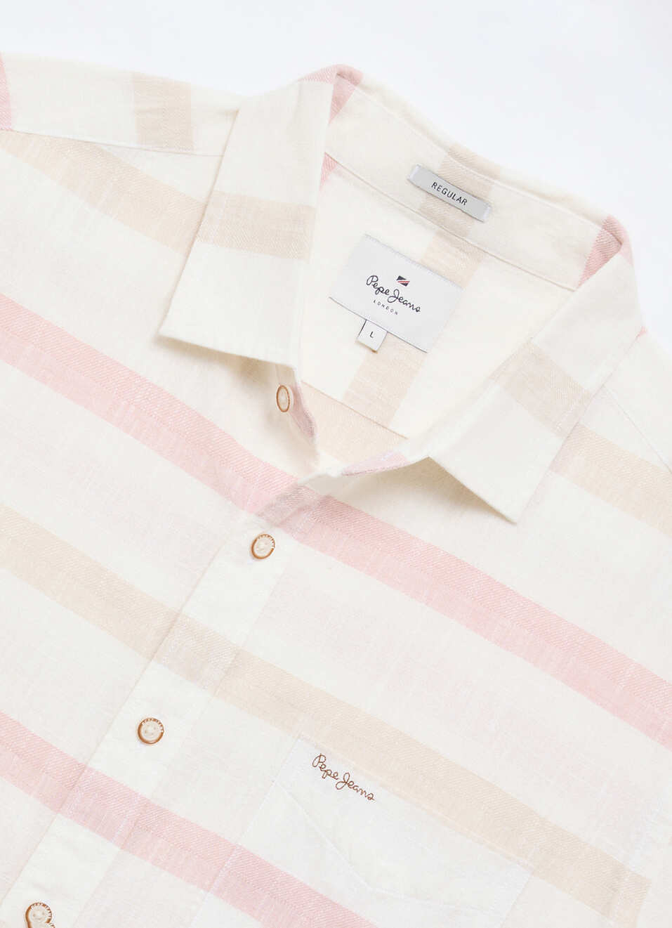 Men Peach Striped Short Sleeve Shirt, , large image number 6