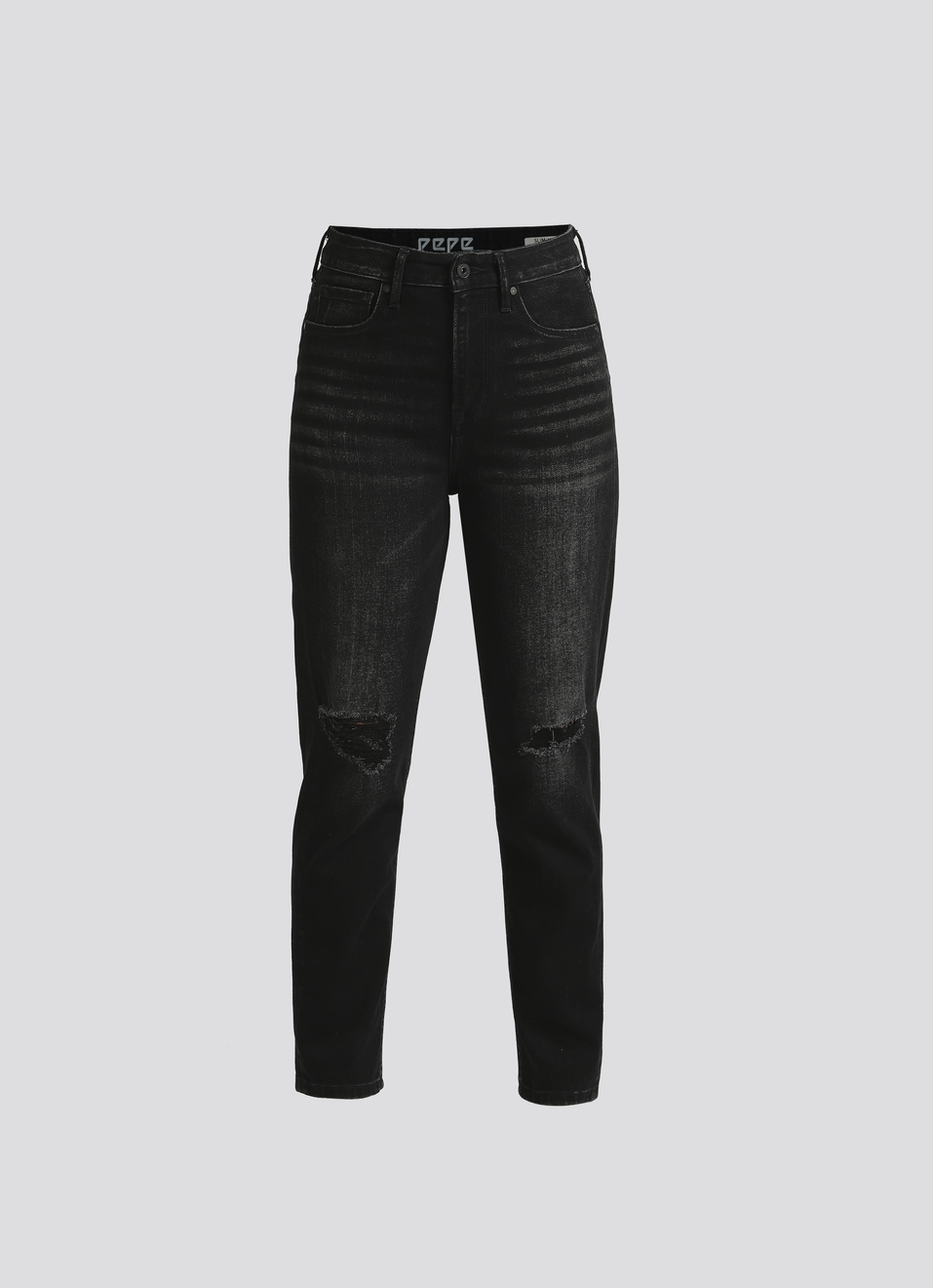 Black High Waist Tapered Mom Jeans, , large image number 6