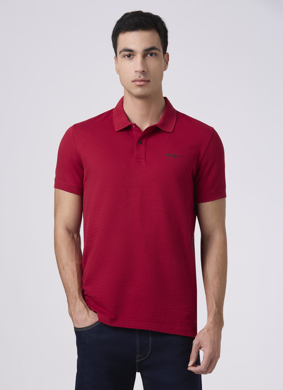 Men Merlot Red Polo Collar T-shirt, , large image number 1