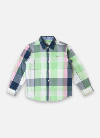 Boys Lime Twill Checks Yarn-dyed Long Sleeve Shirt