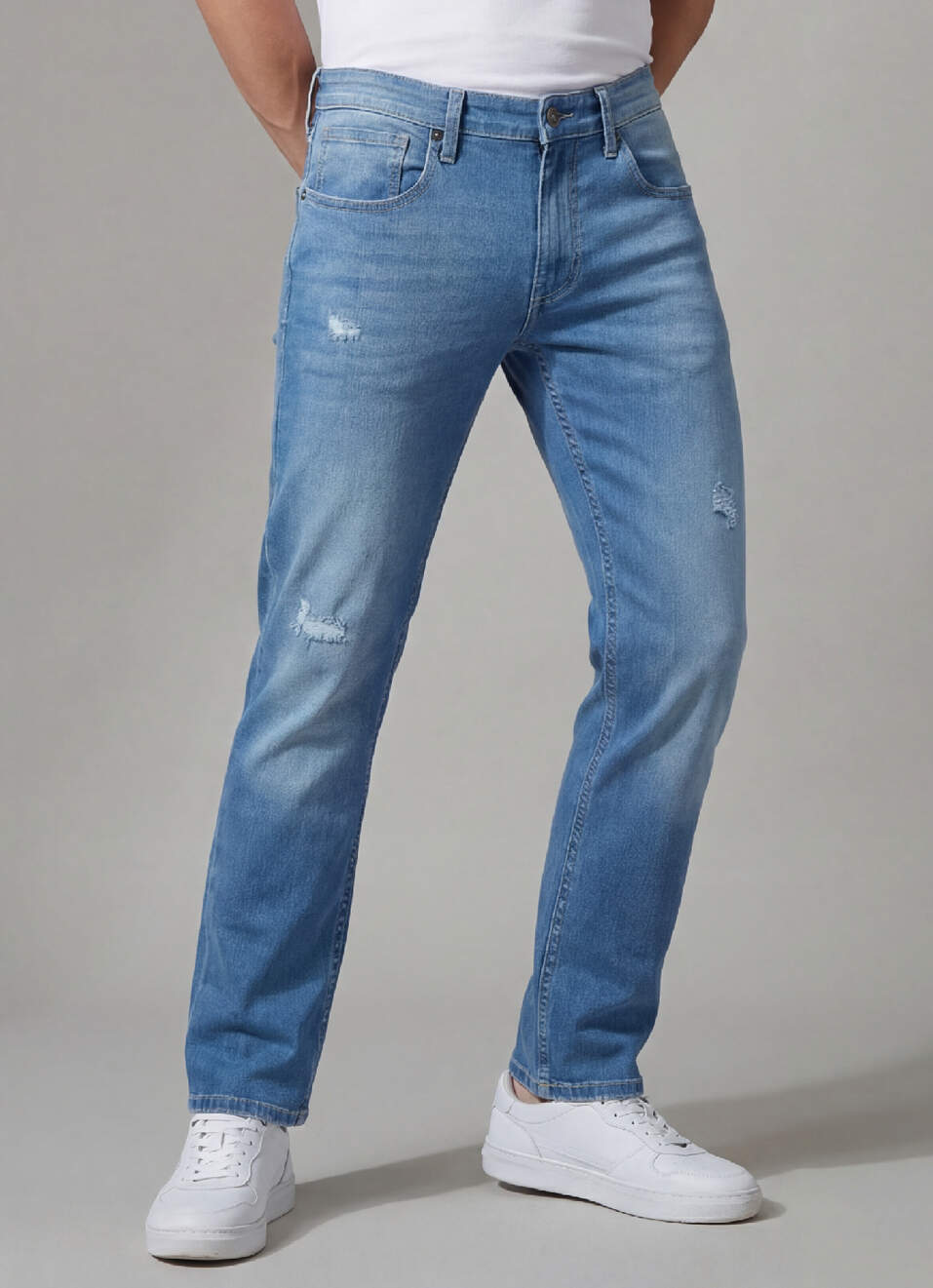 Vapour Blue Mid Rise Slim Jeans, , large image number 0