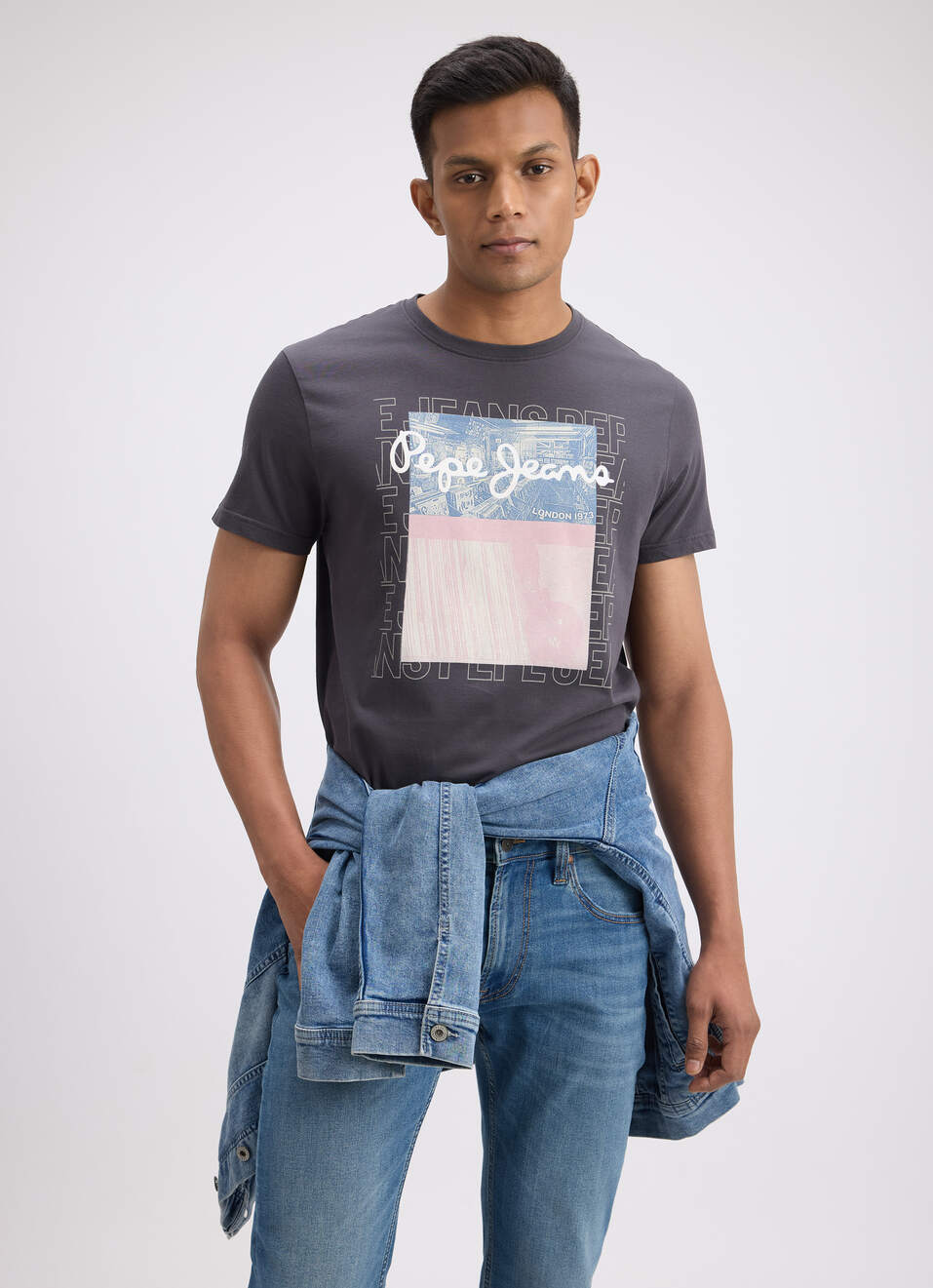 Men Grey Photographic Print Short Sleeve T-shirt, , large image number 0