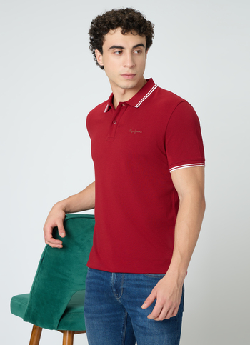 Men Red Solid Polo Collar T-shirt