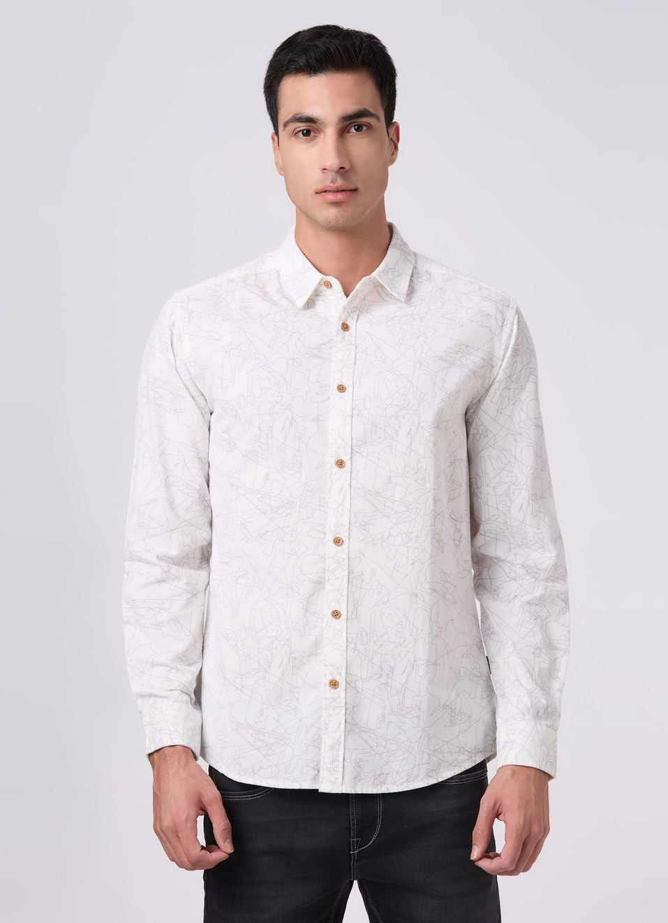 Men Off White Printed Shirt, , large image number 1