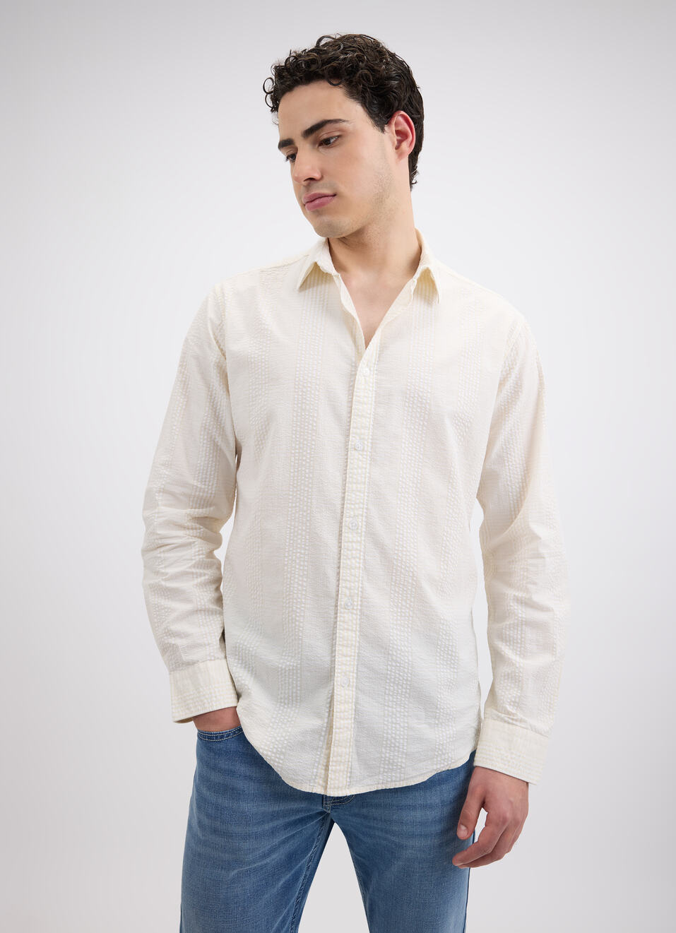 Men Beige Check Full Sleeve Shirt, , large image number 1