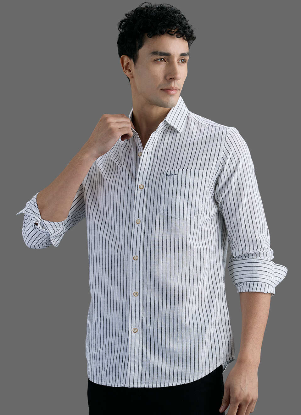Men White Striped Long Sleeve Shirt, , large image number 5