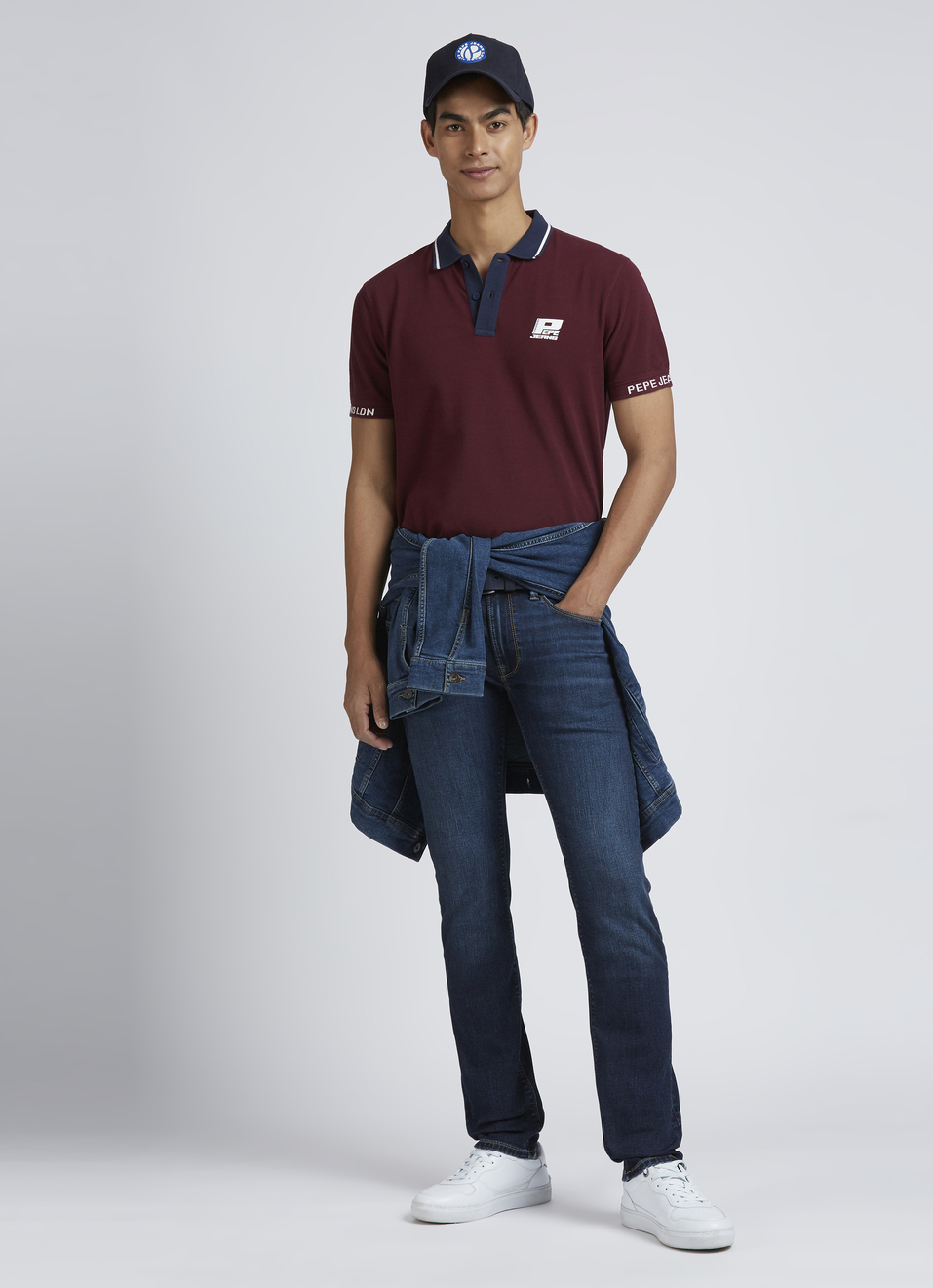 Burgundy Contrast Ribbed Collar Short Sleeves Polo, , large image number 5