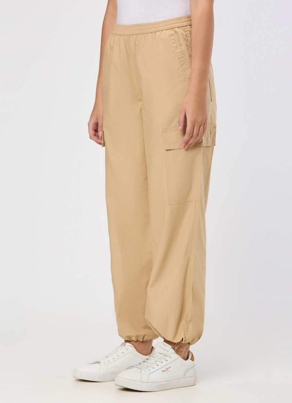 Women Beige High Rise Wide Leg Cargo Pants, , large image number 3