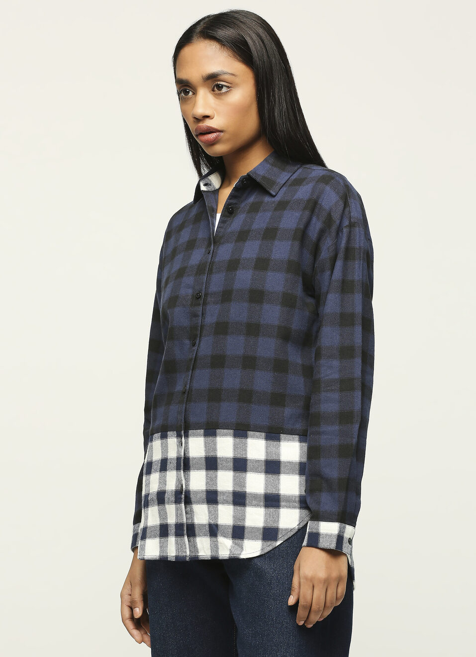 Navy Checks Colour Block Long Sleeve Shirt, , large image number 3