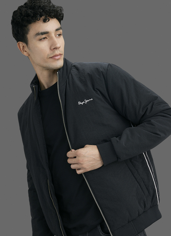 Men Black Solid High Neck Long Sleeve Jacket