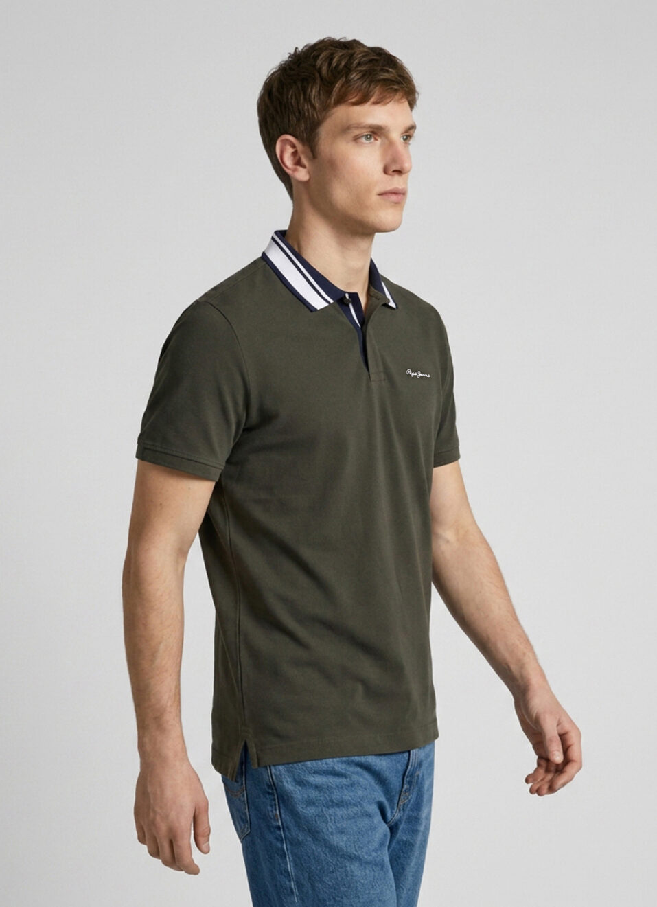 Men Green Solid Polo Collar T-shirt, , large image number 3