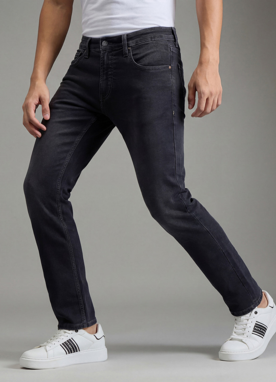 Men Black Slim Fit Stretchable Jeans, , large image number 0