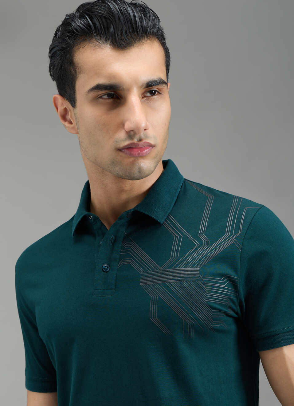 Men Teal Blue Geometric Print Polo, , large image number 4