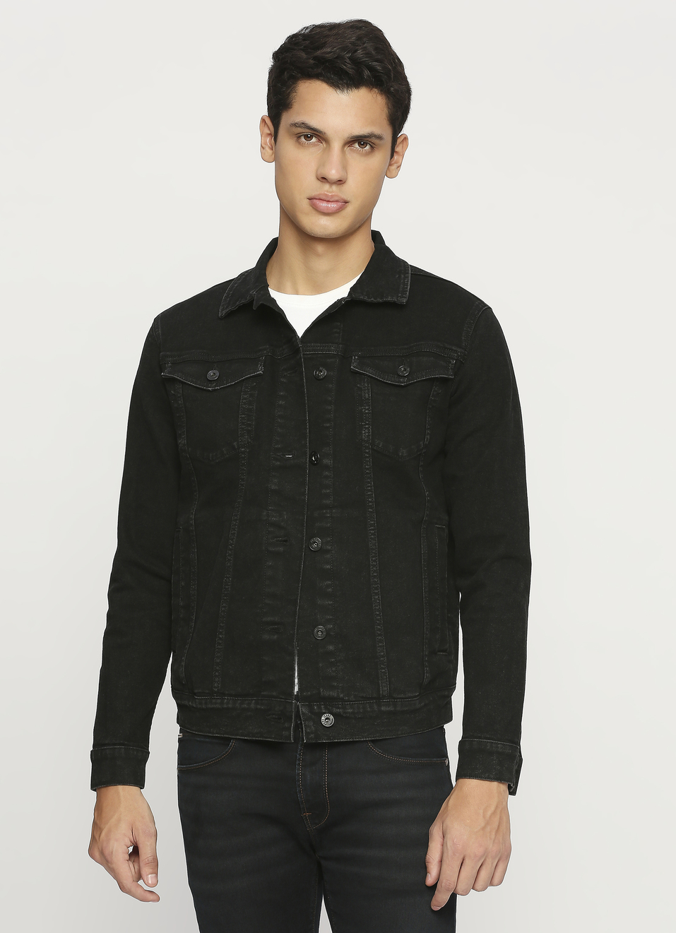 Black Denim Trucker Jacket, , large image number 1