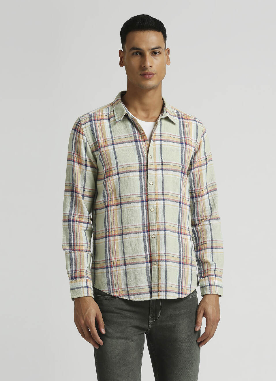 Lime Yarn Dyed Summer Checks Long Sleeve Shirt, , large image number 1