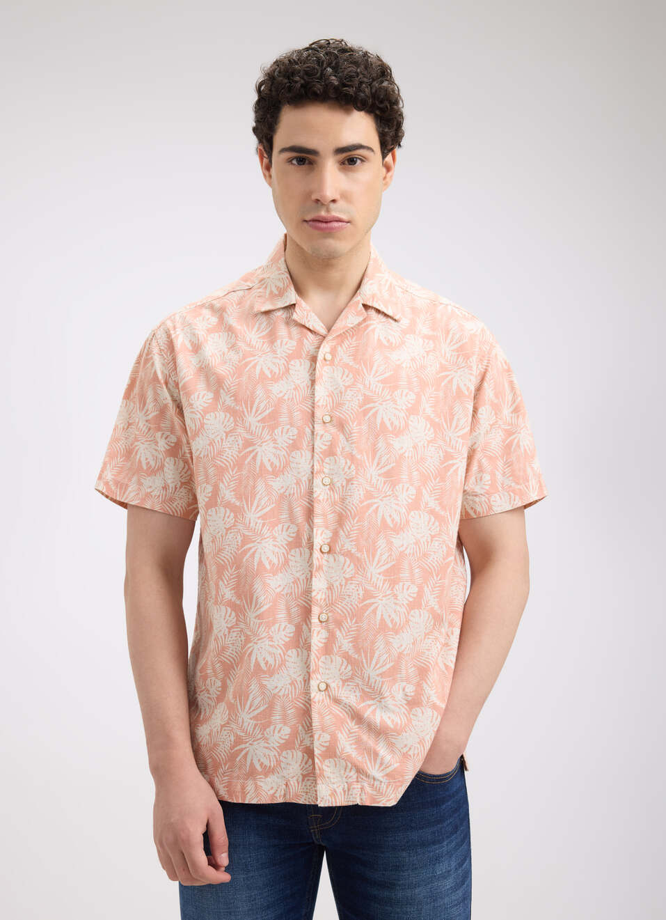Men Orange Resort Collar Short Sleeve Shirt, , large image number 1