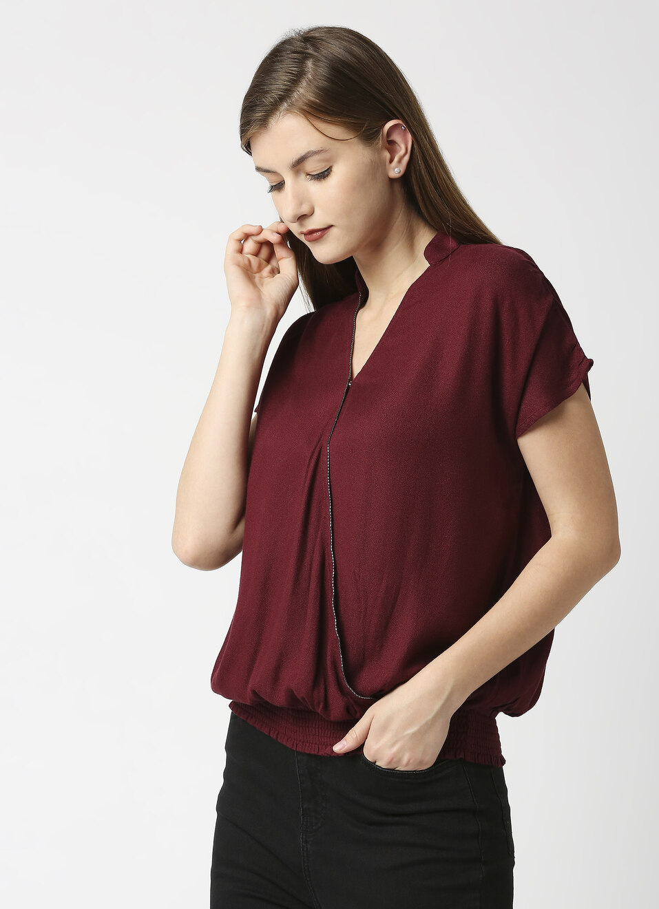 Tamara Overlap Detail Top With Elasticated Waist, , large image number 3