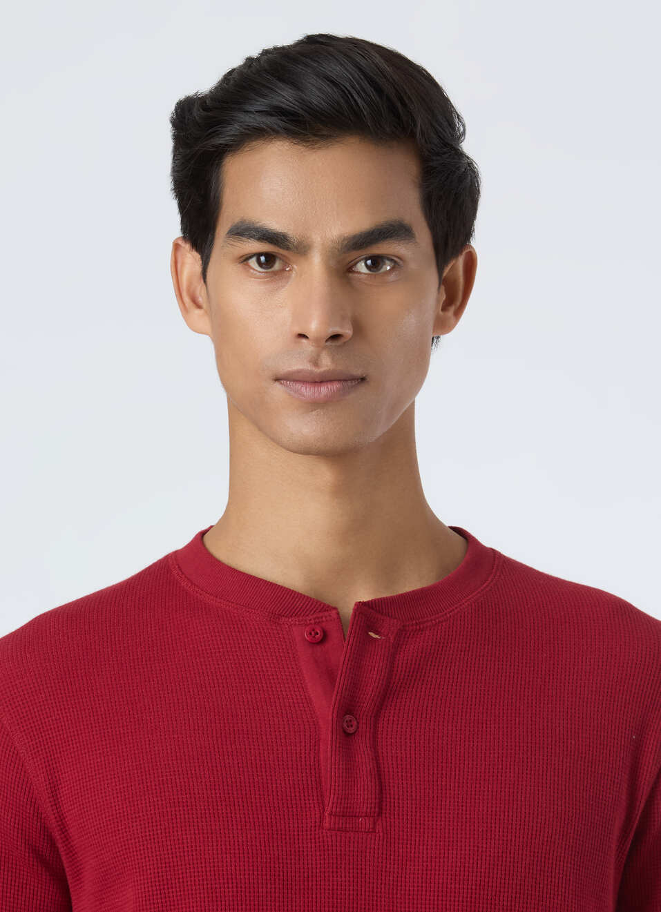 Men Ecru Waffle Knit Henley Neck Full Sleeve T-shirt, , large image number 4