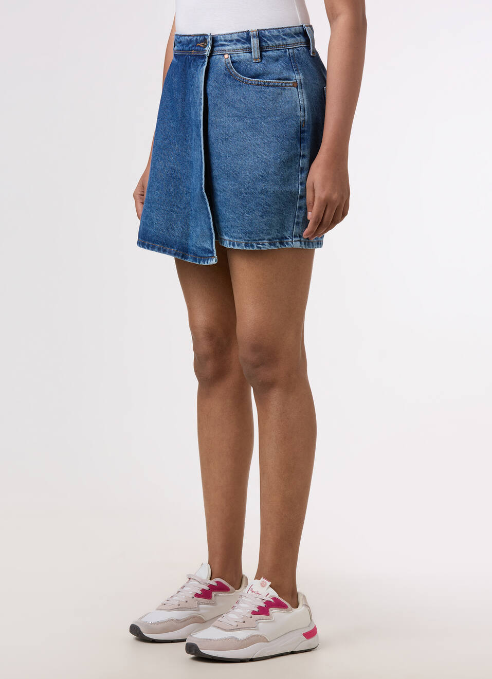 Women Blue High Rise Denim Skorts, , large image number 3
