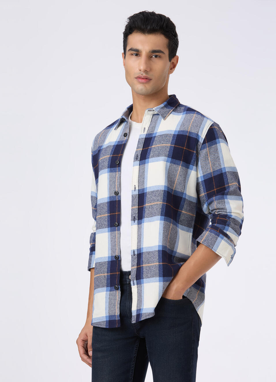 Men Blue Tarten Check Full Sleeve Shirt, , large image number 0