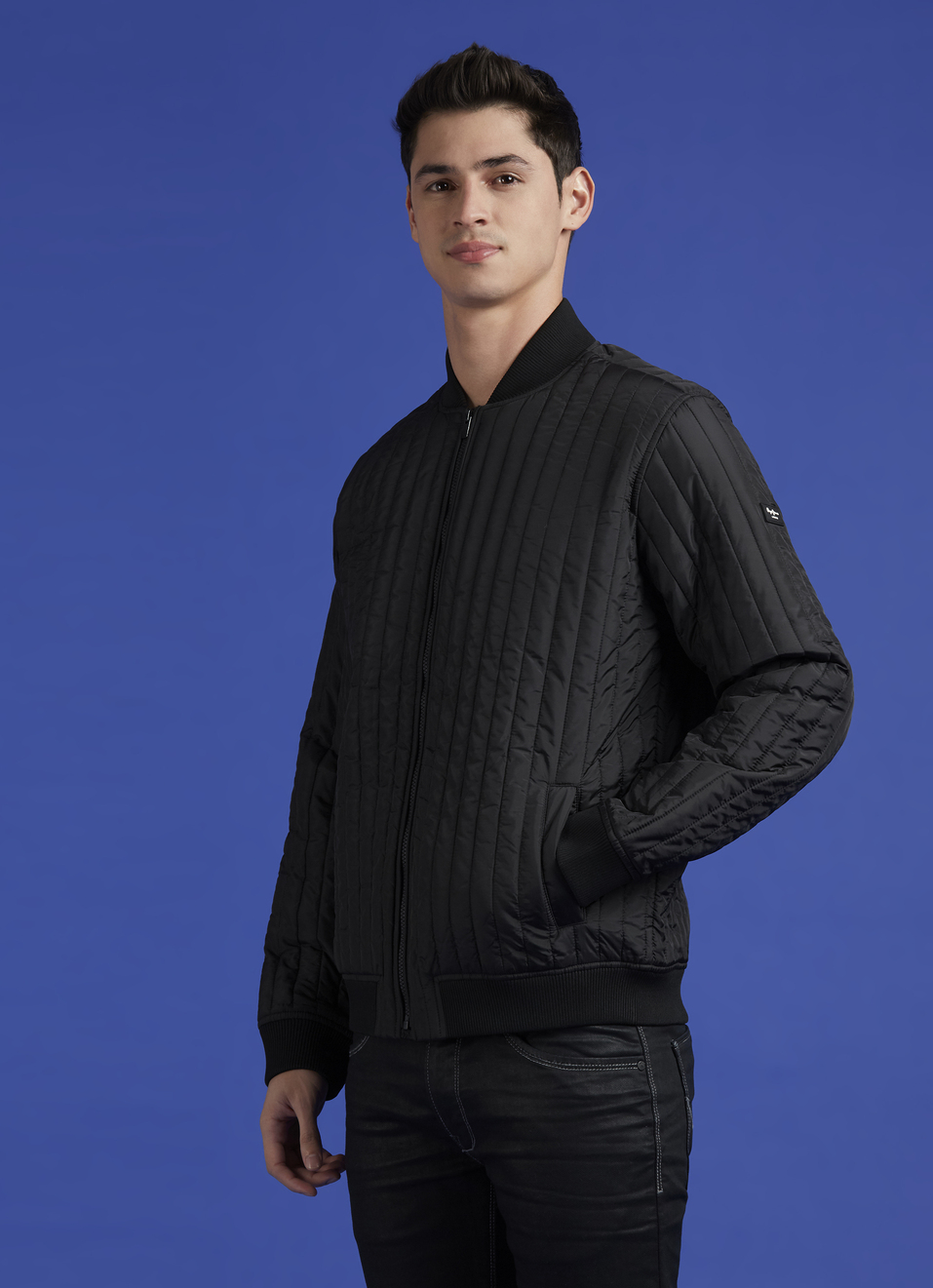Black High Neck Full Sleeve Bomber Jacket, , large image number 3