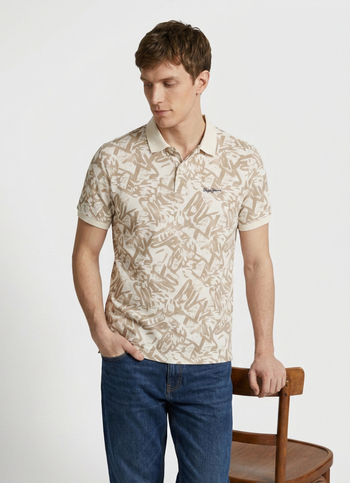 Men Beige Printed Polo Collar T-shirt