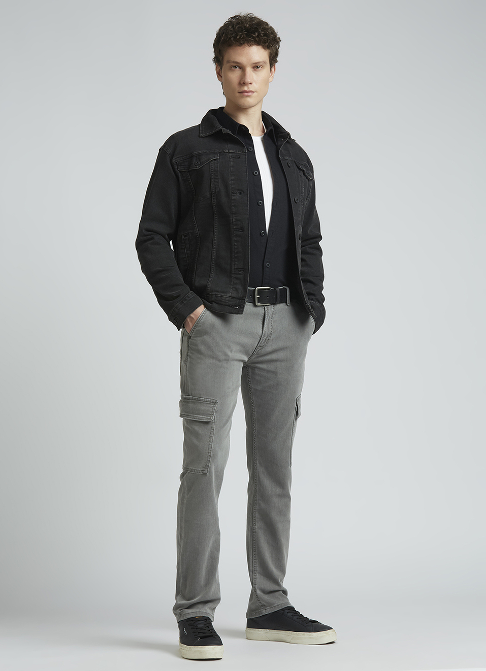 Grey Mid Rise Gymindigo Straight Jeans, , large image number 1