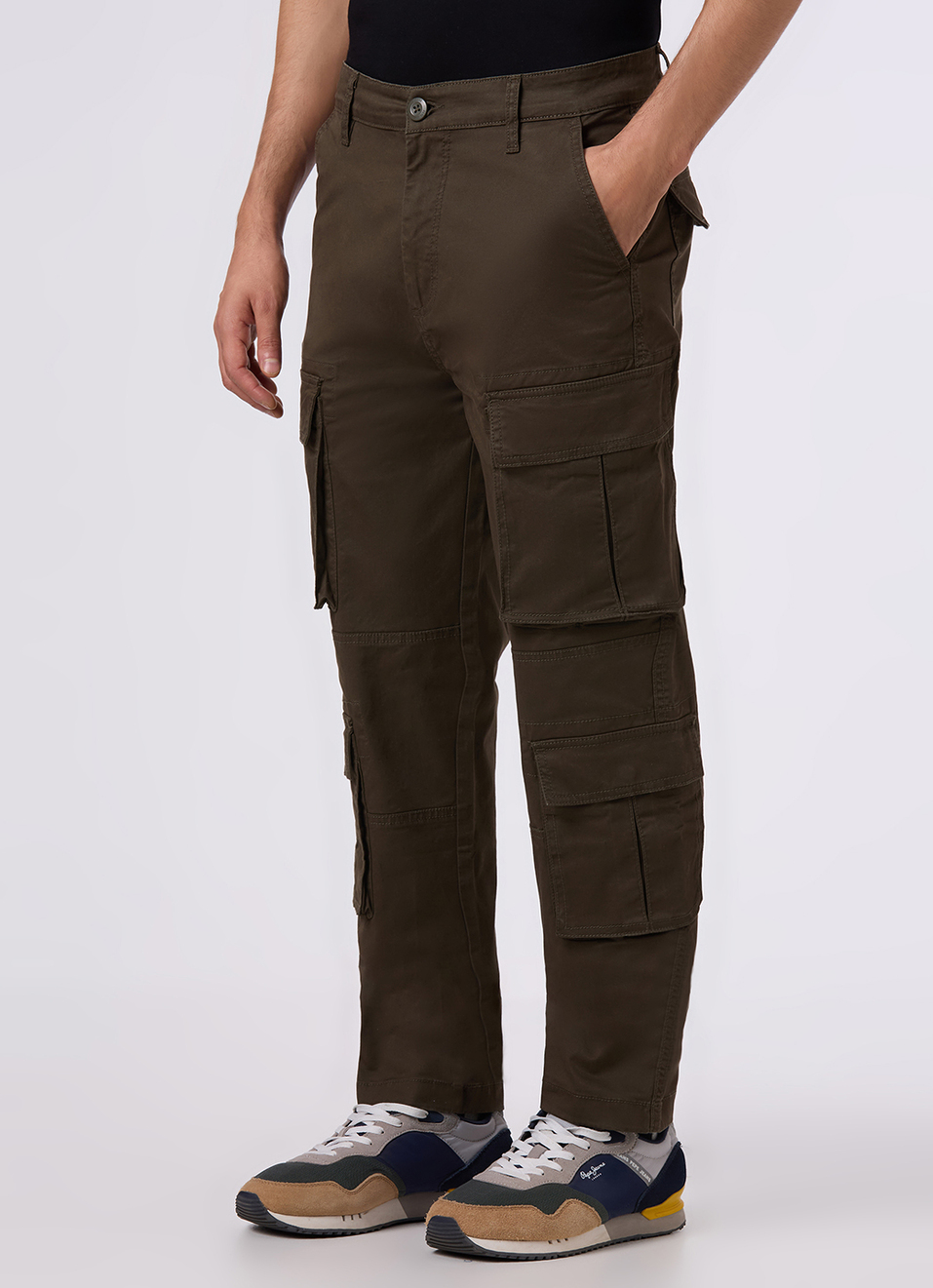 Men Dark Olive Multi-pocket Utility Design Cargo Pants, , large image number 0