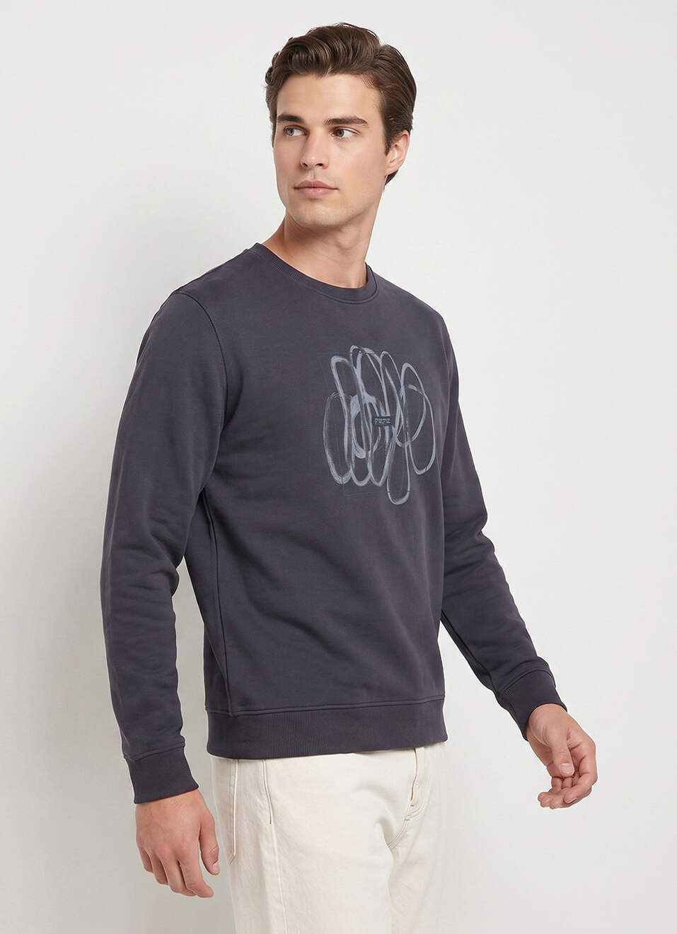 Men Grey Printed Full Sleeve Sweatshirt, , large image number 3