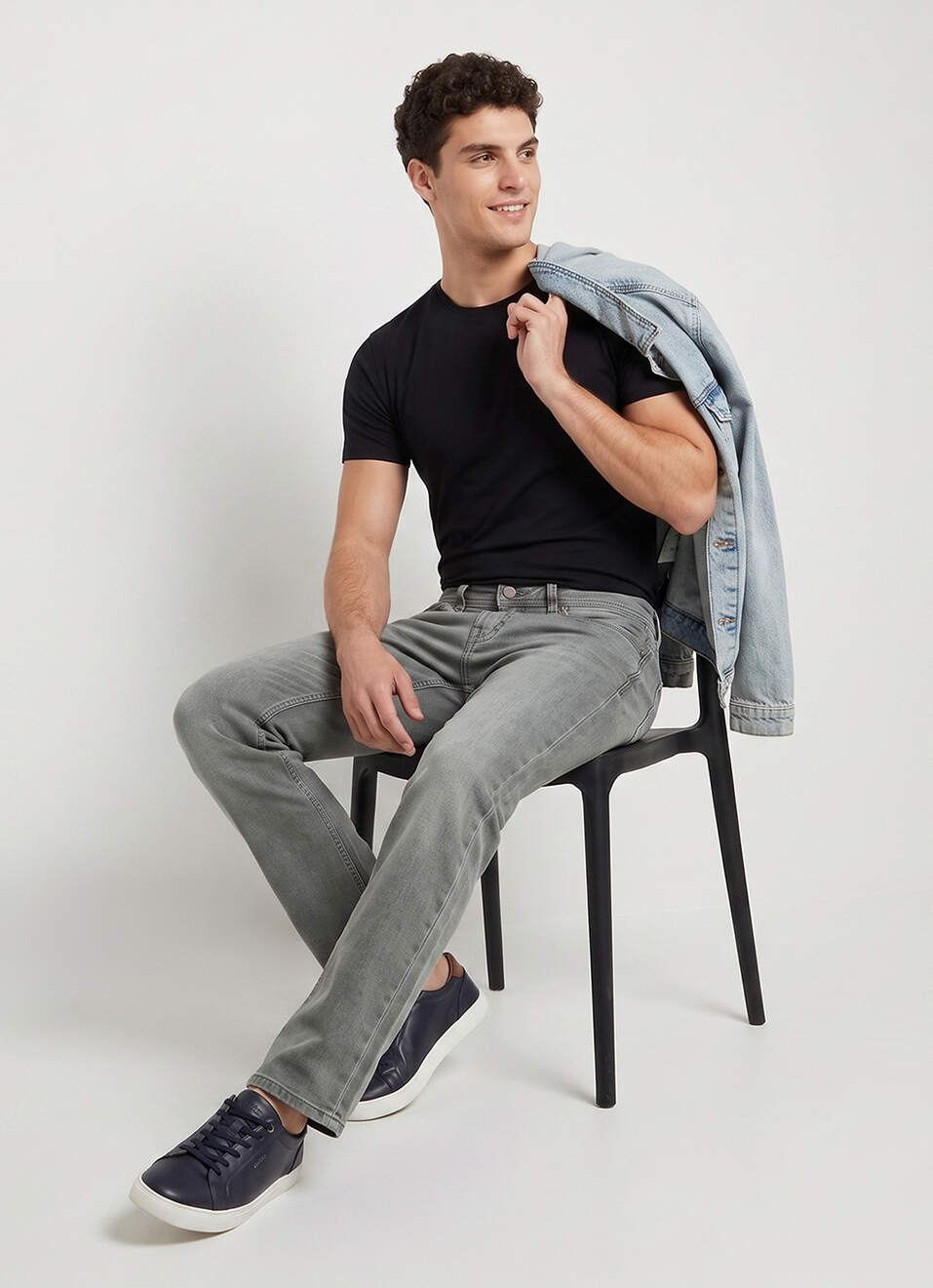 Men Grey Straight Fit Stretchable Jeans, , large image number 1