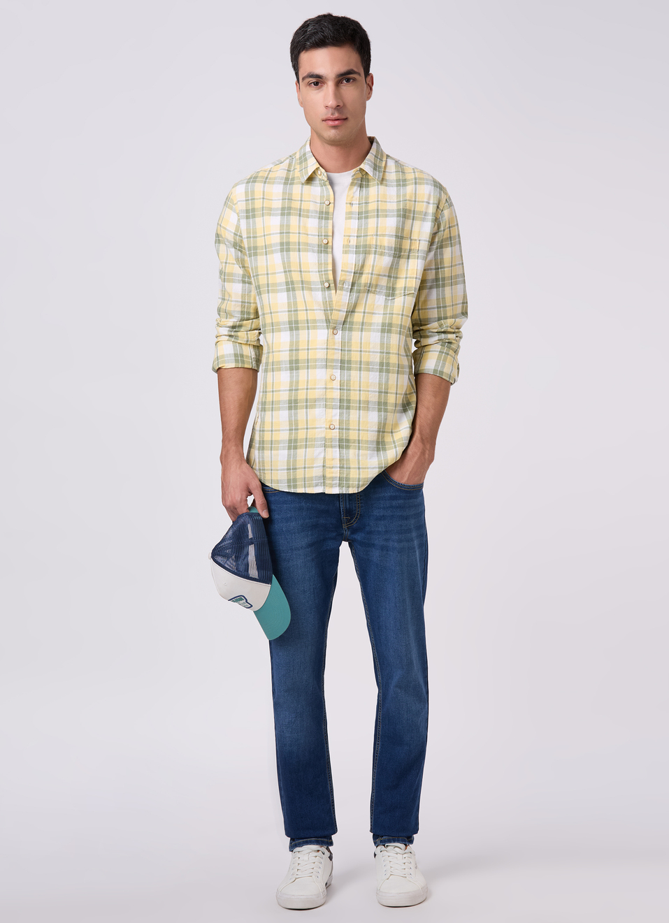Men Yellow Checked Shirt, , large image number 5