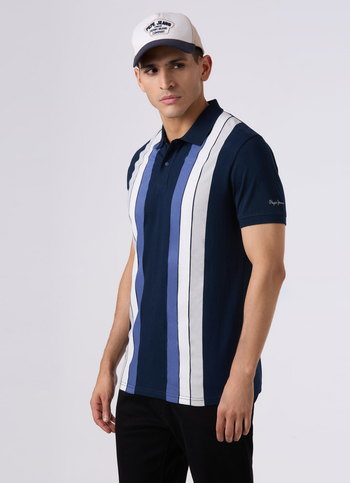 Men Navy Regular Fit Striped Polo