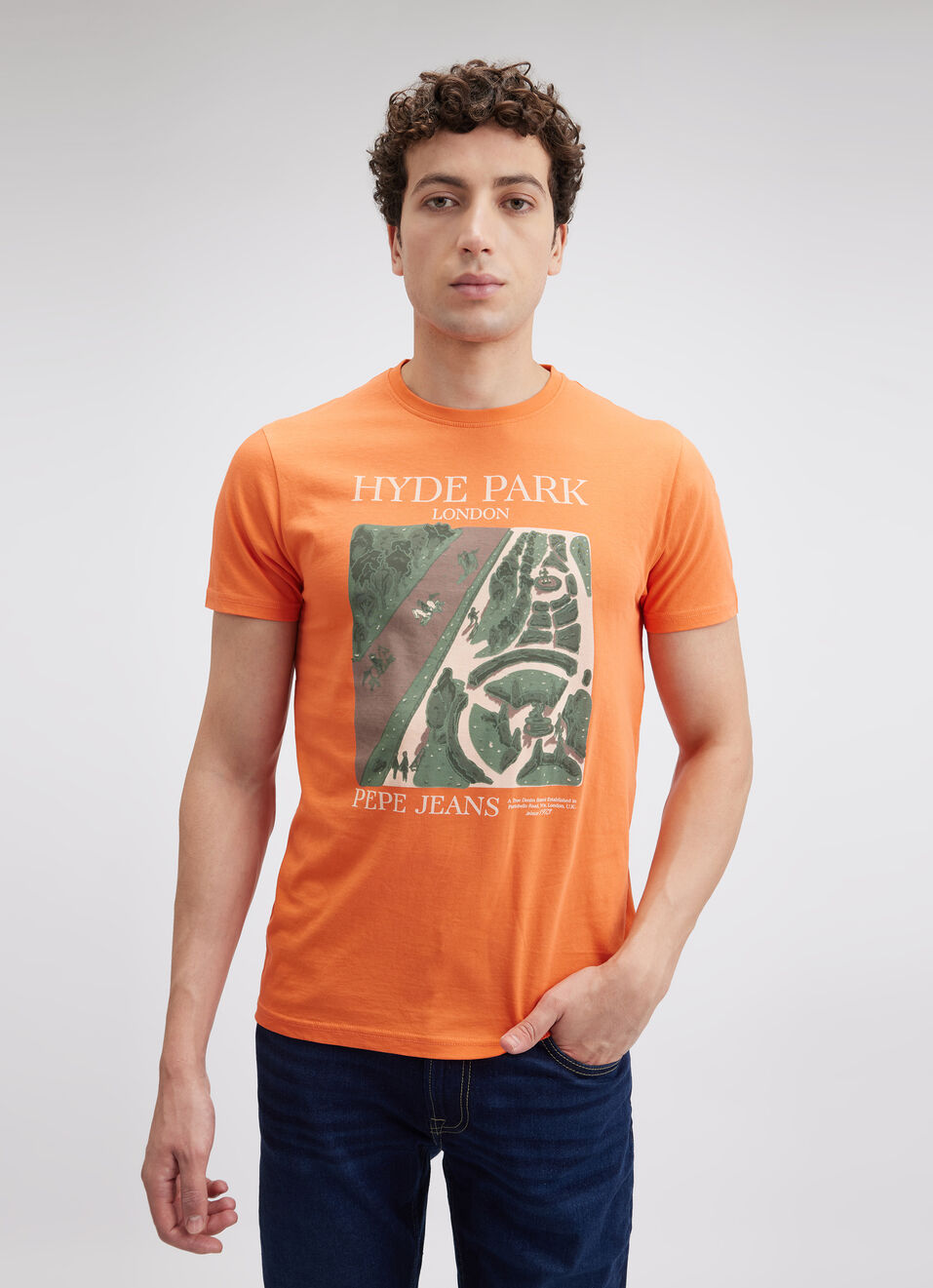 Men Orange Graphic Print Short Sleeve T-shirt, , large image number 1