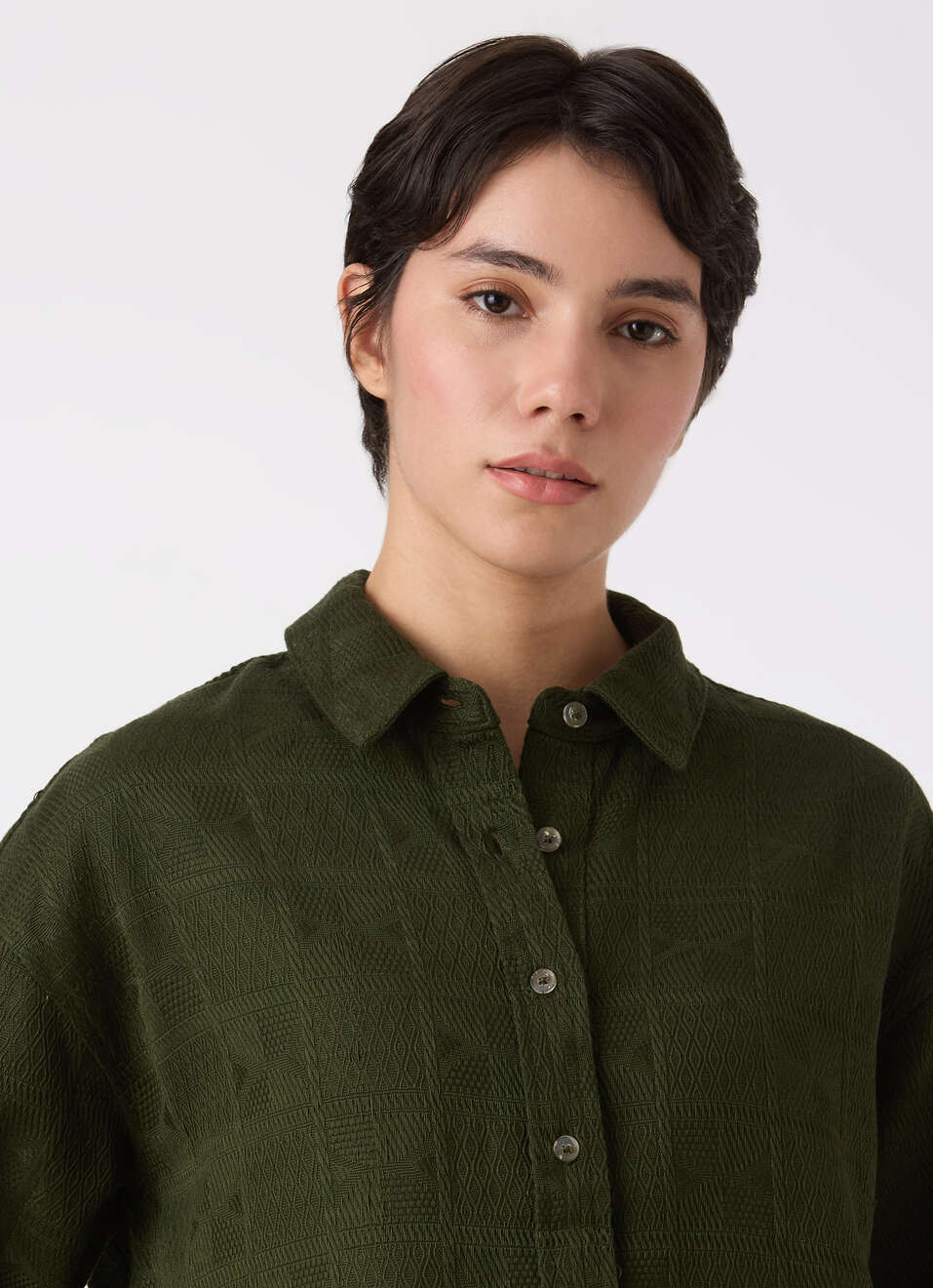 Women Green Oversize Textured Full Sleeve Shirt, , large image number 4