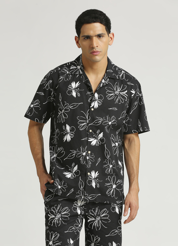 Black All Over Print Resort Collar Shirt