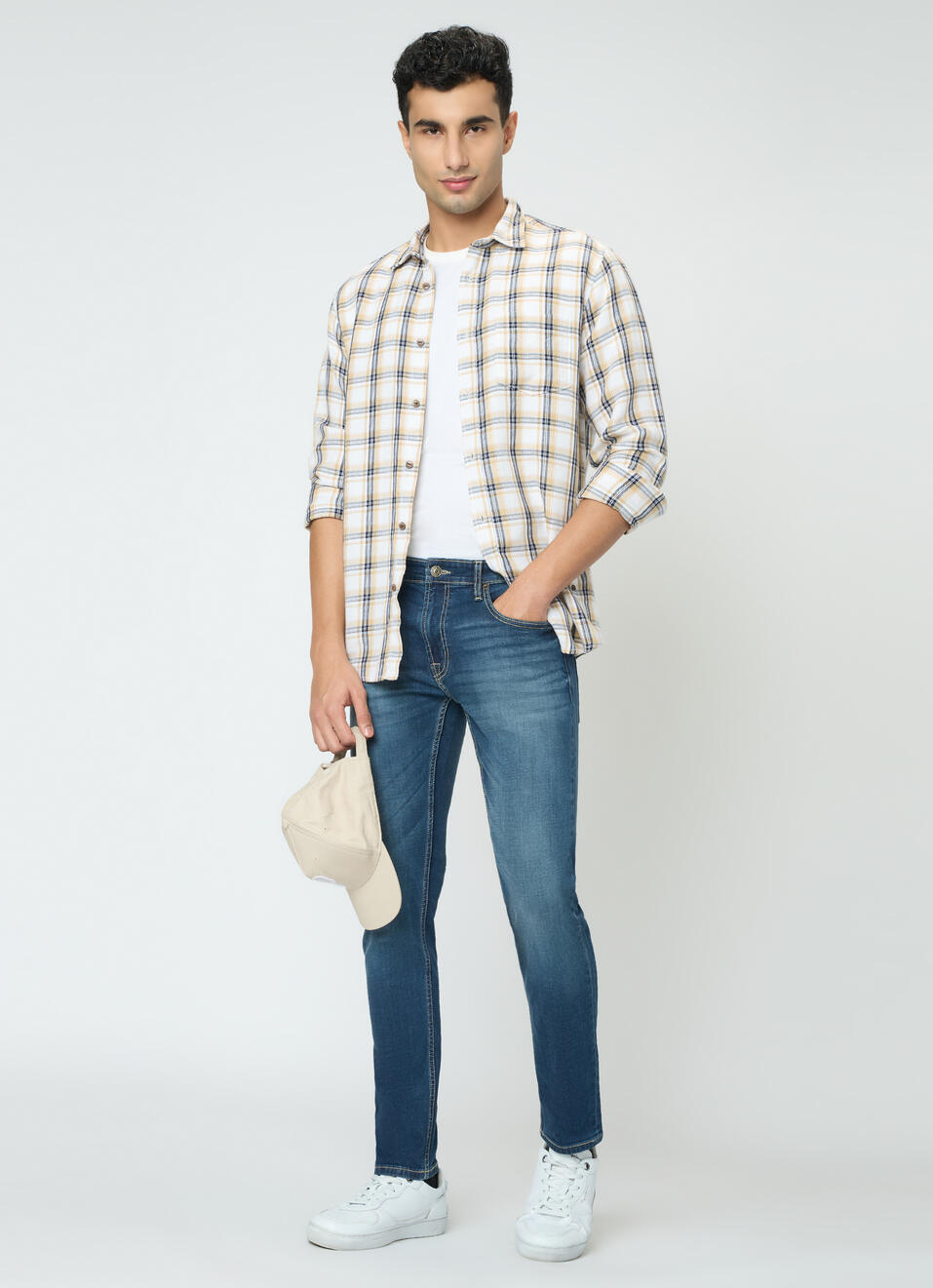 Men Beige Checked Shirt, , large image number 5