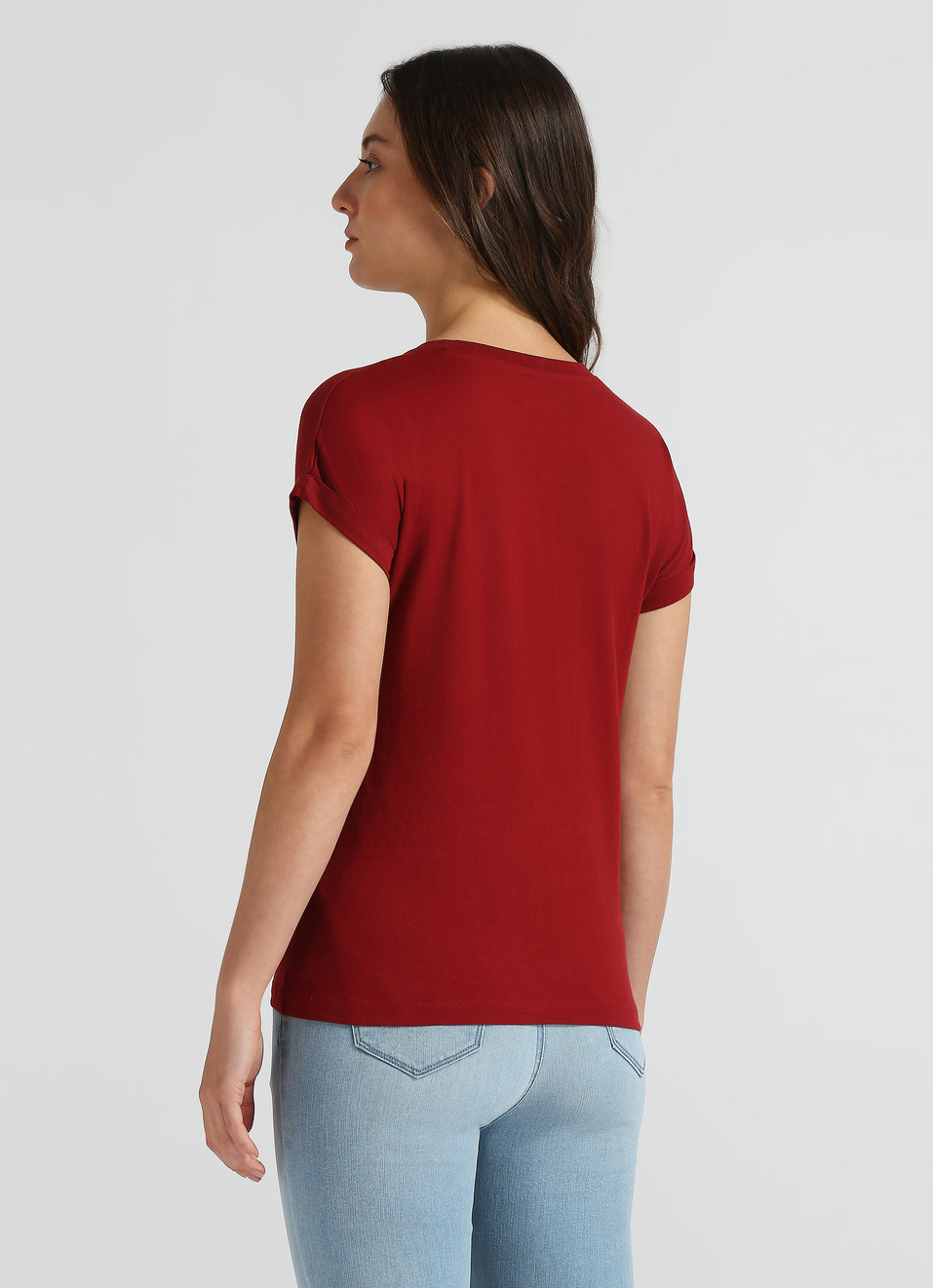 Red Roll-up Short Sleeve T-shirt, , large image number 2