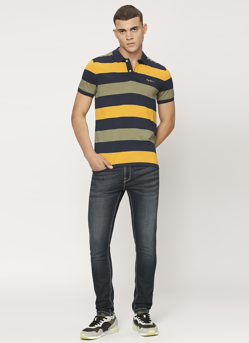 Navy Striped Short Sleeve Polo, , large image number 6