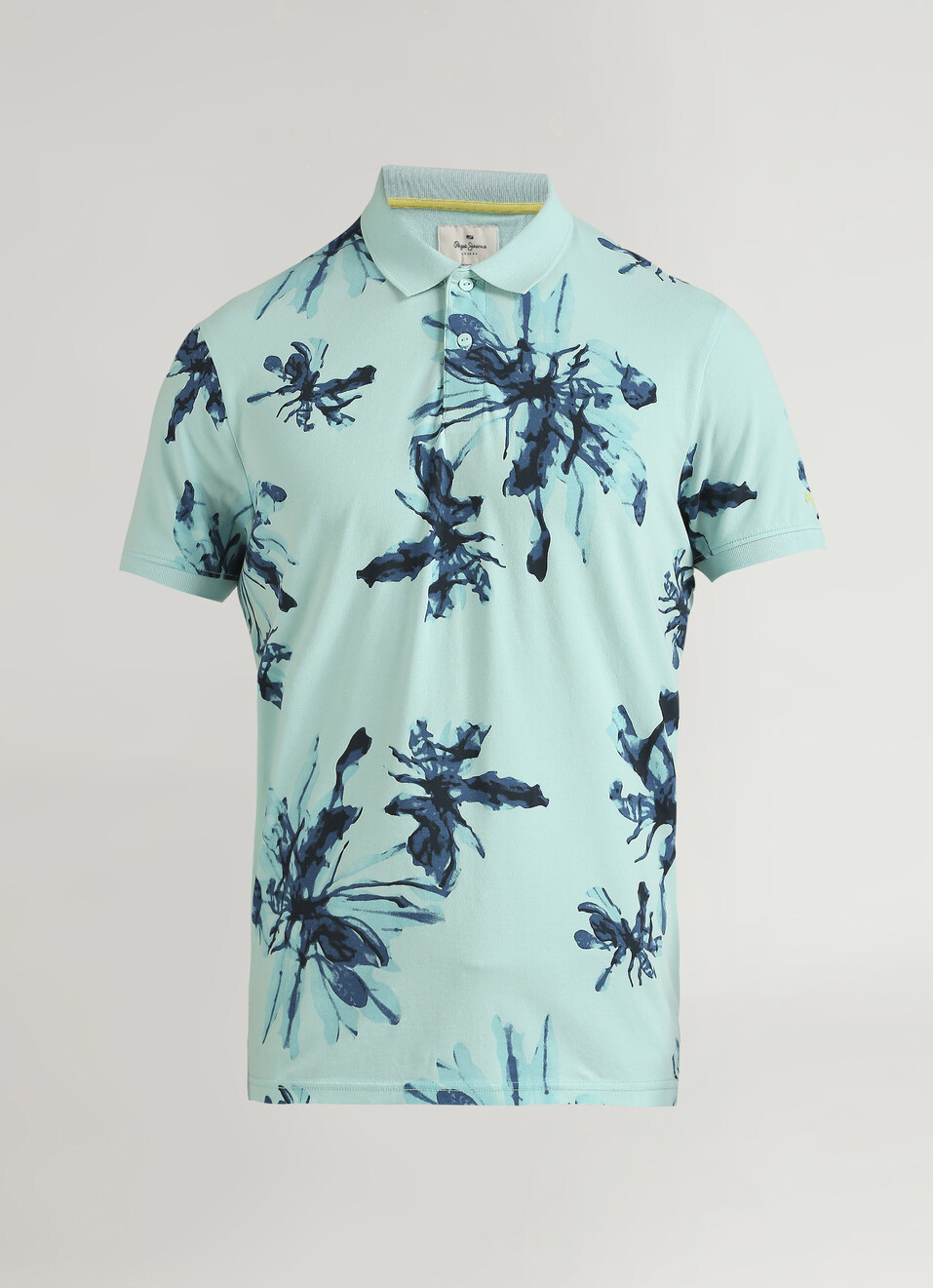 Green  Floral Print Short Sleeve Stretch Polo, , large image number 6