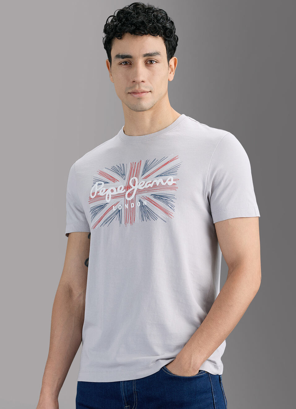Men Grey Printed Slim Fit T-shirt, , large image number 7