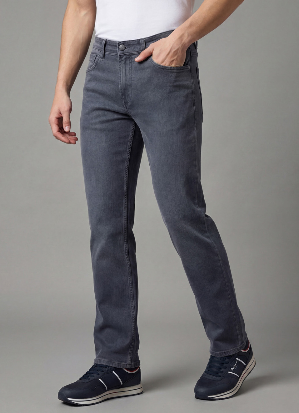 Men Grey Straight Fit Mid Rise Jeans , , large image number 0