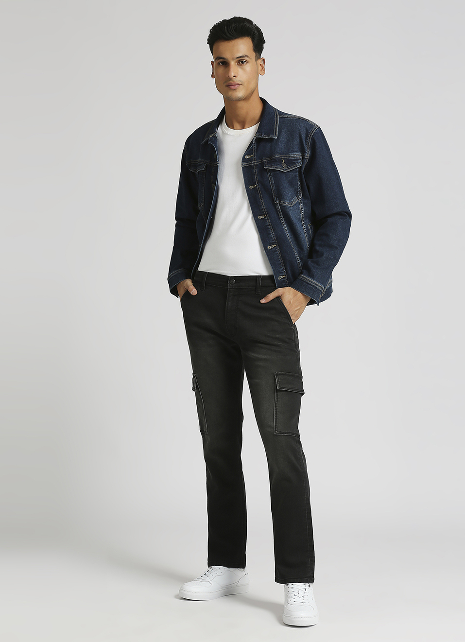 Cargo Straight Mid Waist Black Gymindigo Jeans, , large image number 1