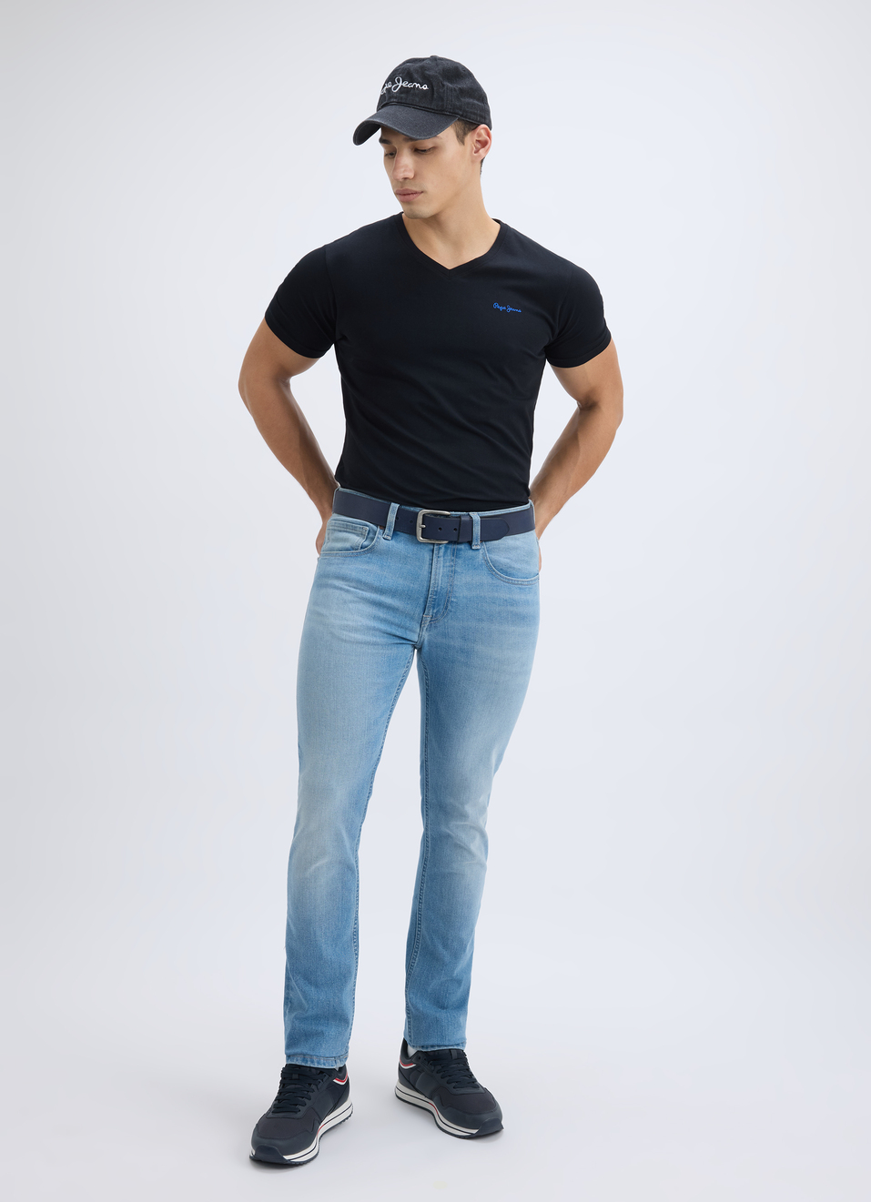 Men Light Blue Mid Rise Slim Jeans, , large image number 0