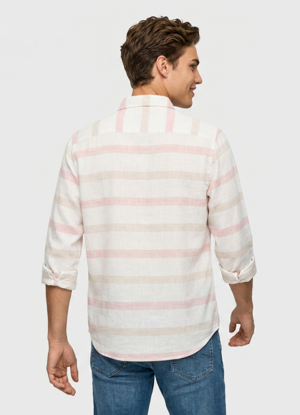 Men Peach Striped Long Sleeve Shirt, , large image number 2
